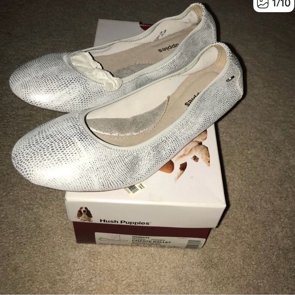 New silver hush puppies flats size 7